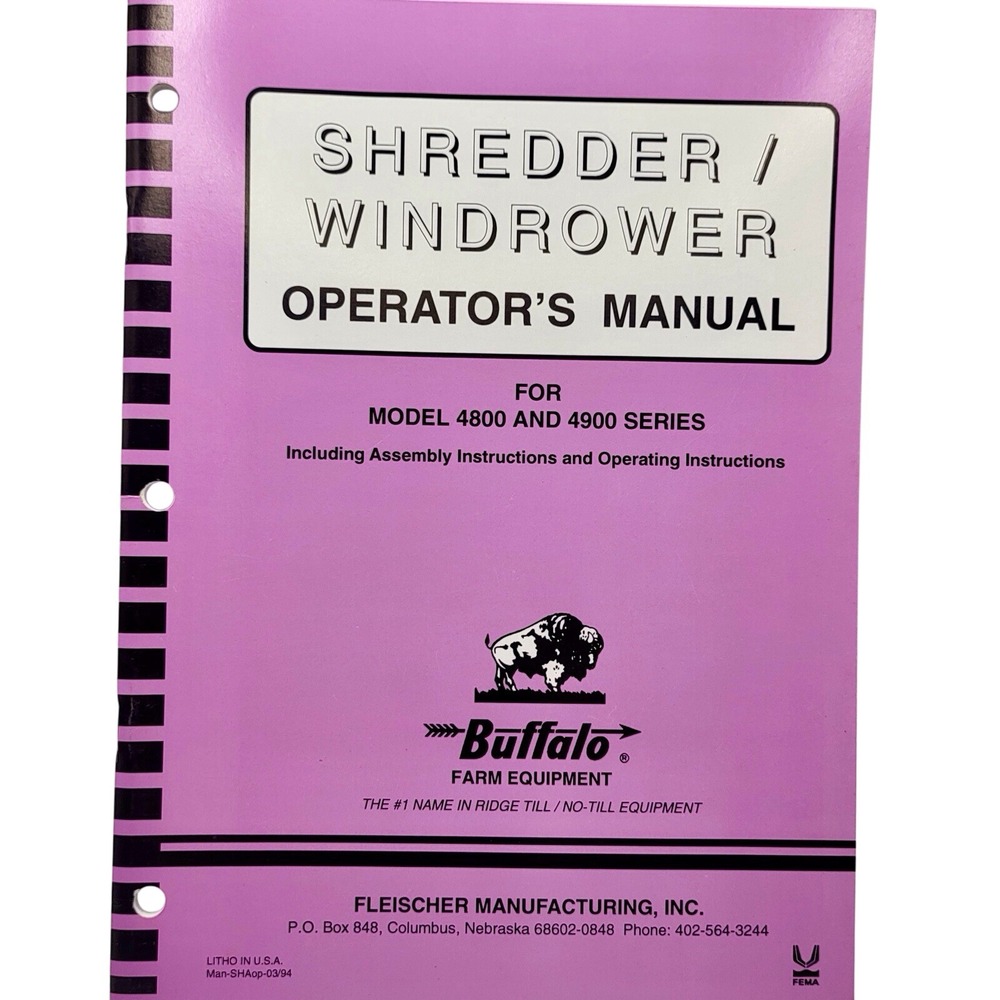 Buffalo,‎ Fleischer Manufacturing 4800, 4900 Shredder/Windrower Operators Manual